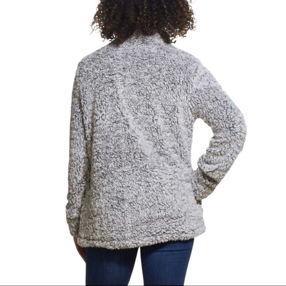 Weatherproof Vintage Gray Sherpa Faux Fur Pullover 3/4 Zip Pockets size -Large - Picture 2 of 6